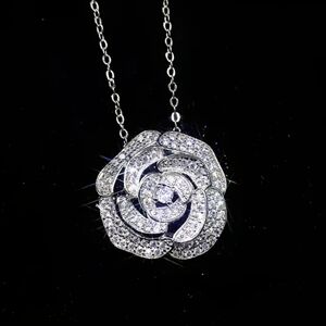 White Rhodium Camellia Flower Necklace